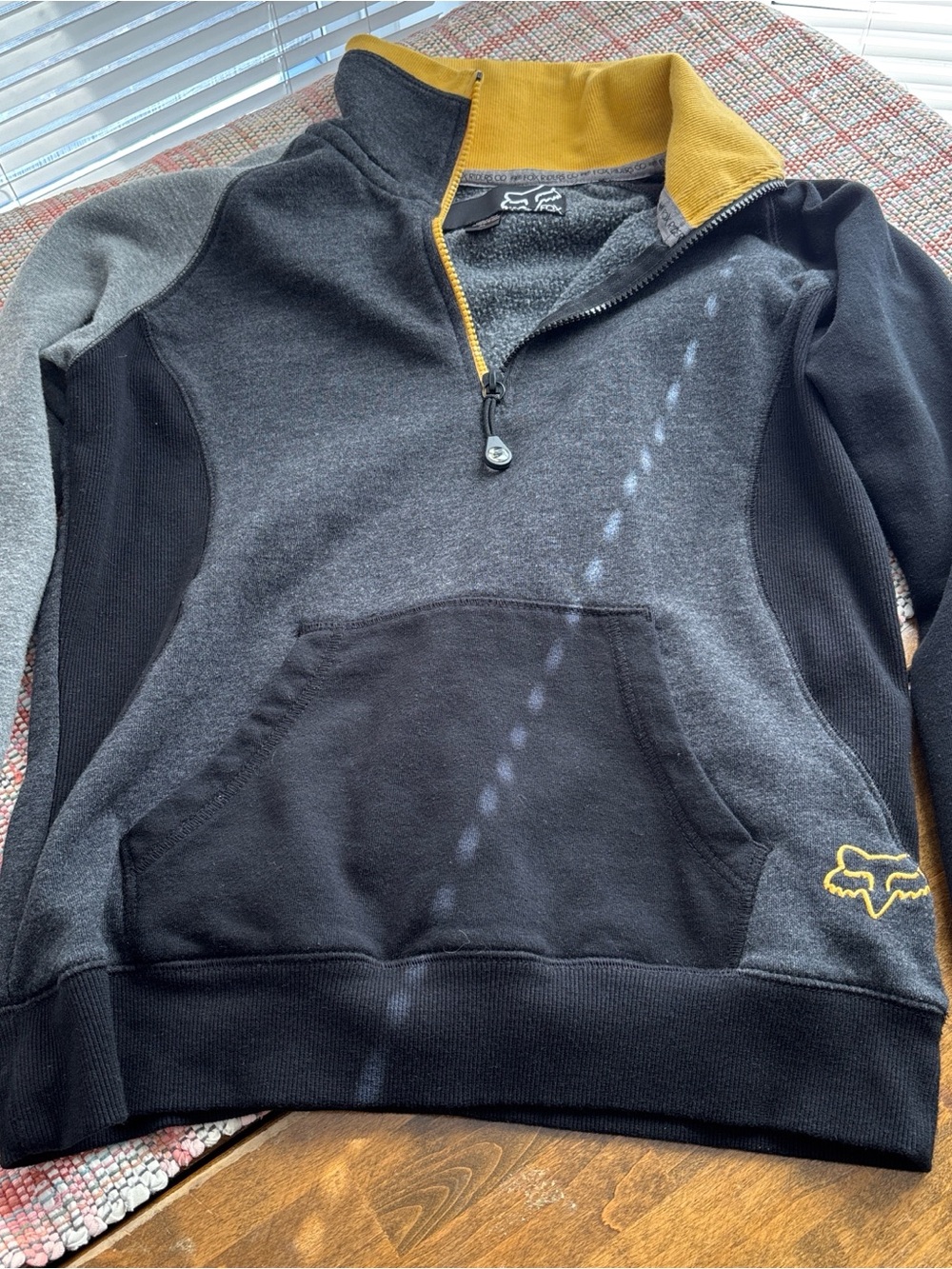 Fox Yellow-Trim Gray & Black Zip Pullover